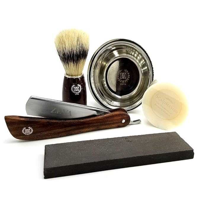 Professional Shaving Set/Kit for Barbershop Use Shave Ready Straight Razor Whet Wet Stone Shaving Kit Grooming Set Close Shave Straight Razor Bowl Mug Brush Soap