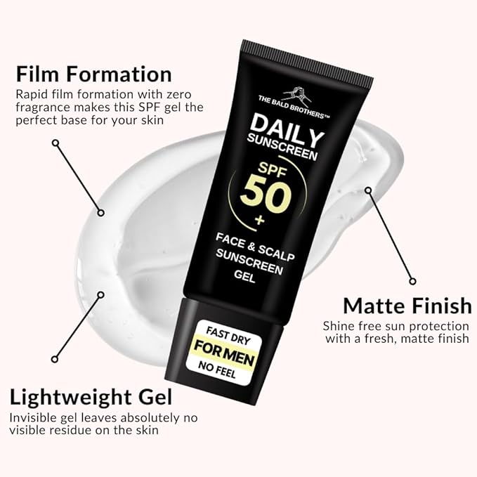 Bald Head Care for Men | Everyday Face & Scalp Care | Matte, No Grease, Vegan | Daily Scalp Sunscreen Fragrance Free - SPF 50+