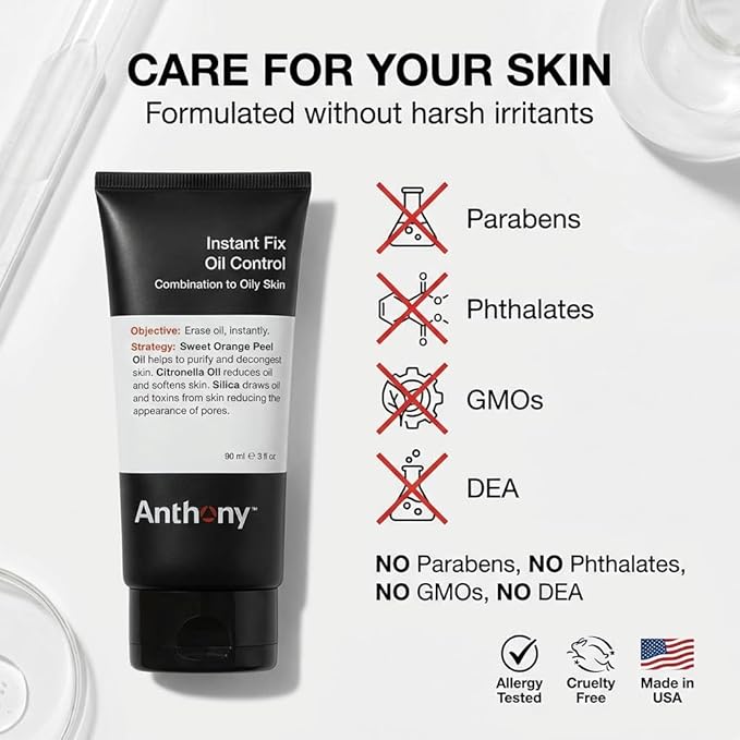 Anthony Instant Fix Oil Control for Men – Mattifying Lotion for Oily Skin – Moisturizer and Pore Minimizer Instantly Eliminates Shine – 3 Fl Oz