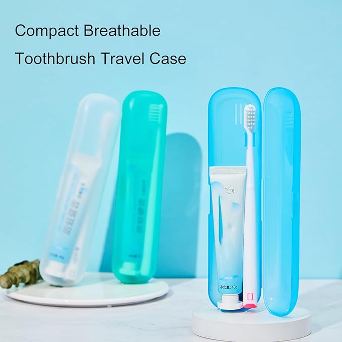 2 Pack Toothbrush Travel Case, Breathable Toothbrush Travel Holders, Tongue Scraper Case, Compact Portable Toothbrush Holder for Travel, Vacation, Camping, Gym, Business Trips, Office, Cruise