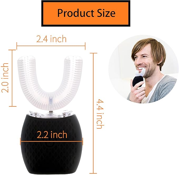 Ultrasonic Toothbrush for Adults Automatic Electric Ultrasonic Toothbrush 30'' Automatic Timer Wireless Charging Washable Travel Home Dual-use (Black, M)