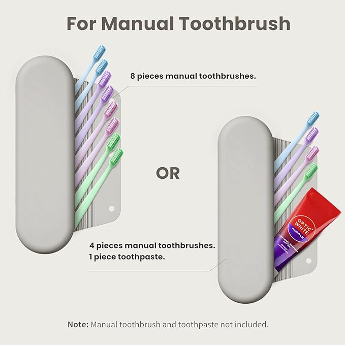 Silicone Electric Toothbrush Travel Case, Manual Toothbrush Travel Cover for Men and Women,Toothbrush Holder for Travel,Gym and More, Fits Most Manual and Electric Toothbrushes - Stone