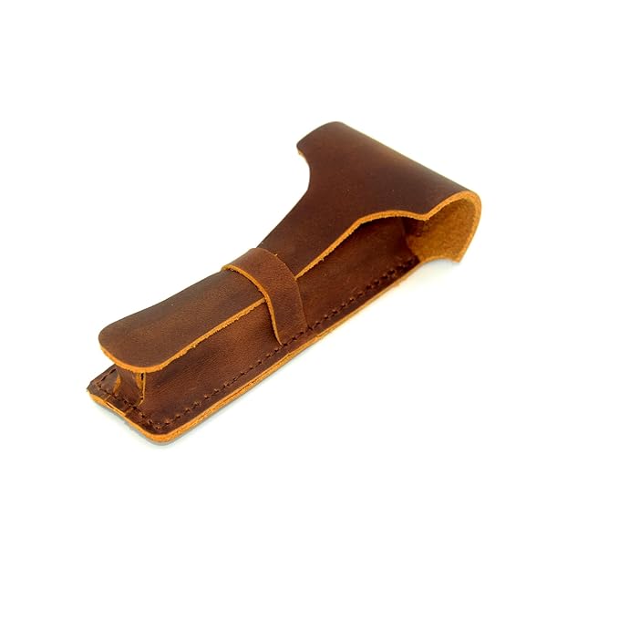 JJNUSA Handmade Sleeve Travel Pouch Leather Safety Razor Case, Double Edge Razor 4.5", Old Fashioned Razor Sleeve Shaving Accessories Men's Shaving Razor Brown