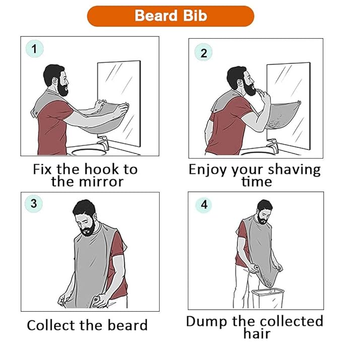 Beard Bib Beard Apron, Christmas Day Gift Beard Trimming Catcher Bib for Men Shaving and Hair Clippings, Waterproof Non-Stick Hair Catcher Grooming Cloth with 2 Suction Cups