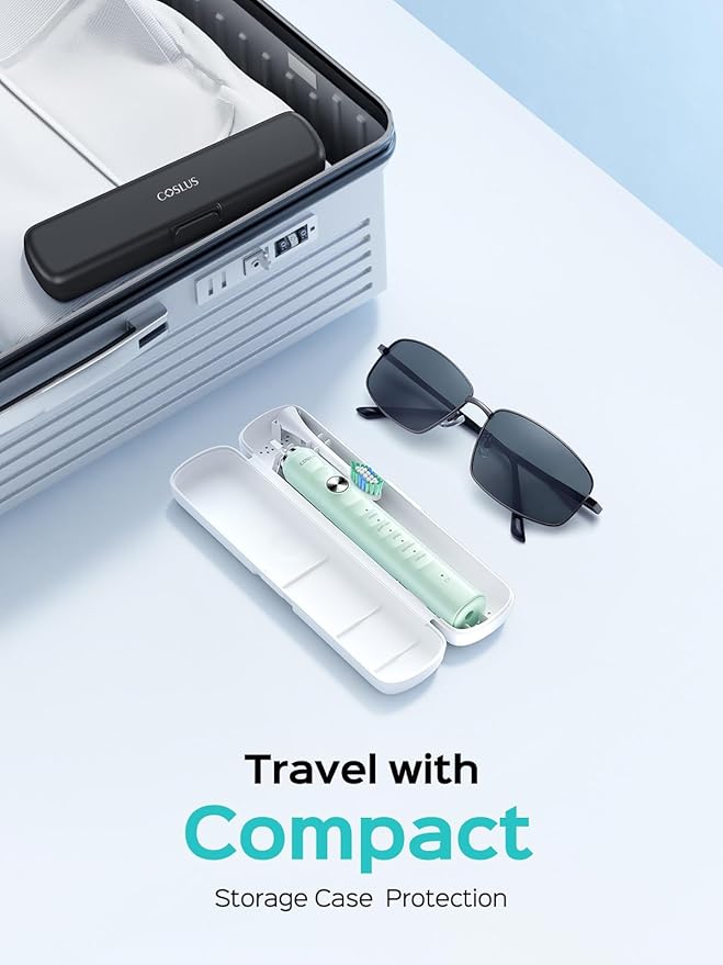 COSLUS Sonic Electric Toothbrush for Kids & Adults C40(DY-108Pro): 47000 VPM for Deep Cleaning with Travel Case - 5 Modes for Sensitive Teeth & Braces, Wireless Charging, 6 Brush Heads, Green (1PC)