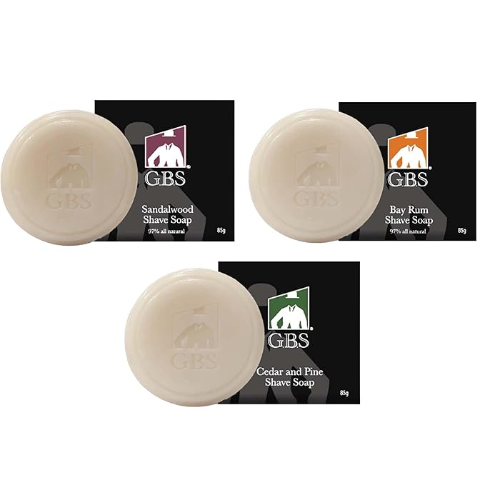 GENTS 97% All Natural Shave Soap Set for Men, Cedar & Pine, Sandalwood, Bay Rum, Pack of 3
