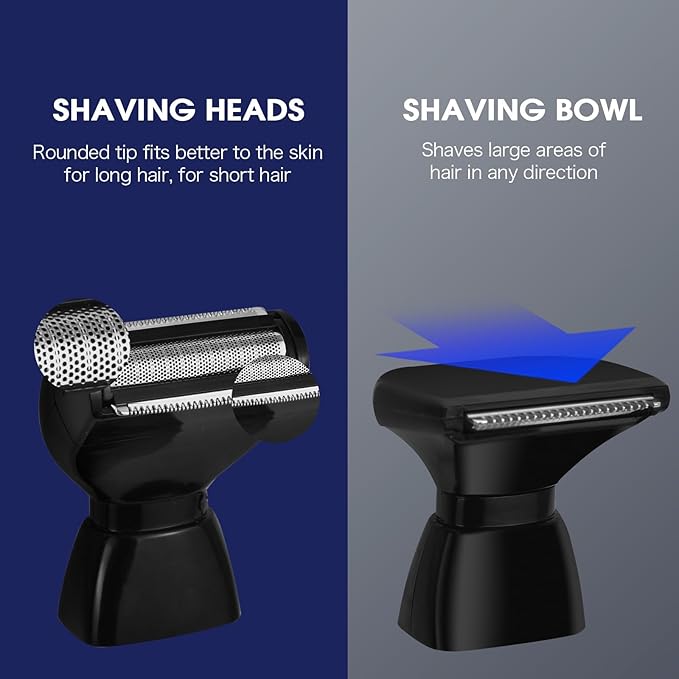 Back Shavers for Men Long Handle,Multifunctional Self-Service Electric Back Hair Razor with Adjustable Handle,Men's Back Shaver wiht Nose Hair Trimmer Set and 2 Shock Absorber Flex Heads,Black