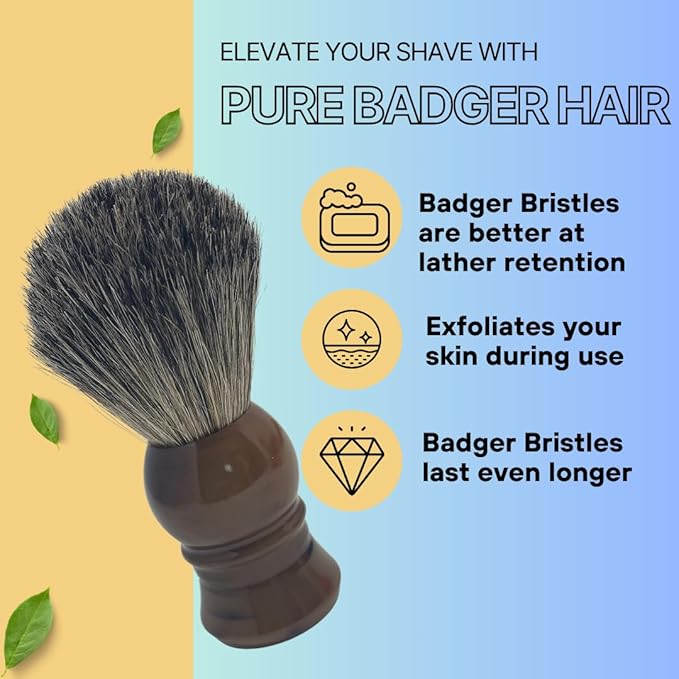 G.B.S Pure Badger Shaving Brush, Extra Soft Bristles, Holds More Lather, Generates Great Lather, Horn Resin Design Handle - Perfect for Shaving Soap, Shave Cream, Gels, Foams