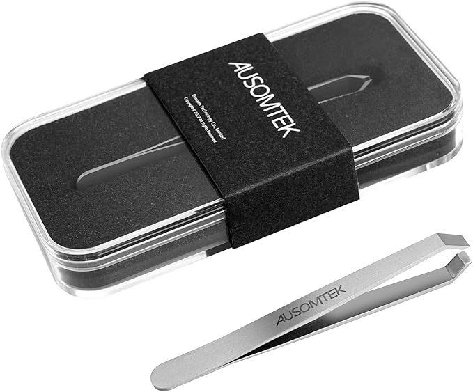 Beard Tweezers, White Hair Plucking Tweezers, Stainless Steel, Fine Hair Removal Tweezers, Eyebrows Shaping Tool, 5mm Tip, Clear Box 2Pack