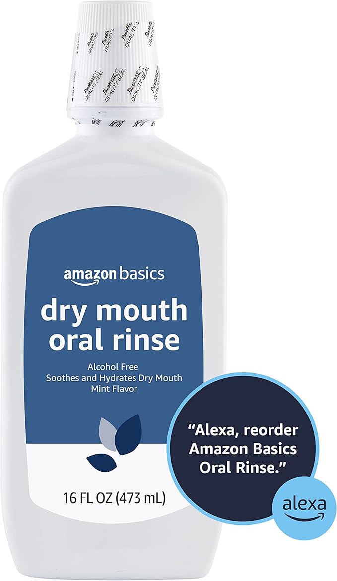 Amazon Basics Dry Mouth Oral Rinse, Alcohol Free, Mint Flavor, Soothes and Hydrates, 16 Fluid Ounces, 1-Pack (Previously Solimo)