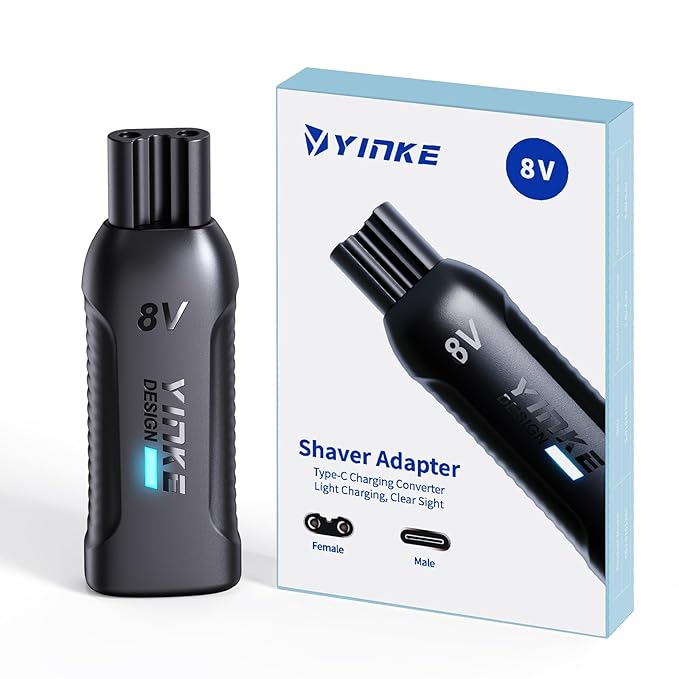 8V Mini Type-C Shaver Adapter Charging Converter for Philips Oneblade QP2530/QP2630 with Charging Indicator, HQ850 USB-C Electric Razor Power Adapter (1 PC)