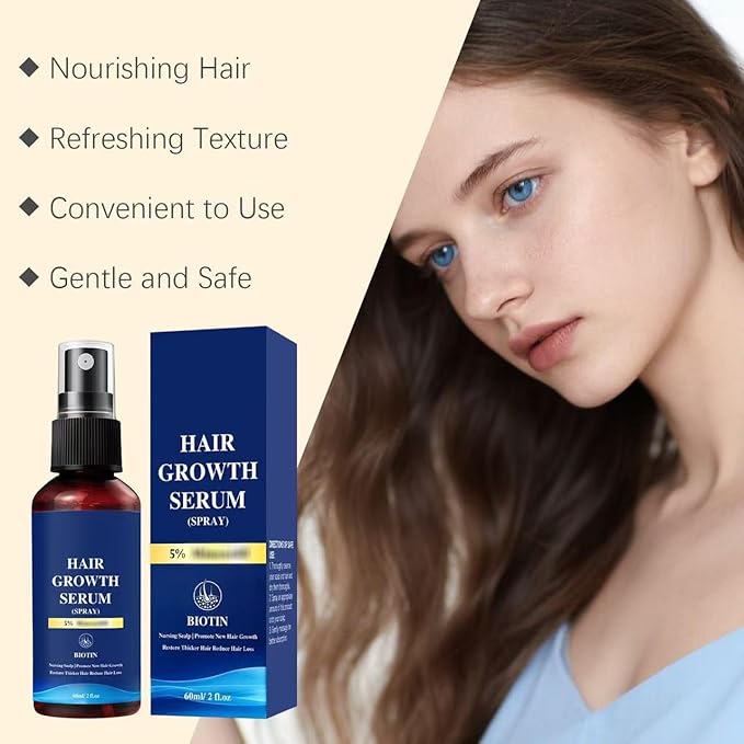 Hair Growth Serum Spray with 5% Minoxidil, Hair Regrowth Treatment for Thicker, Fuller Hair, Prevent Hair Loss & Promote Hair Growth for Men & Women 60ml