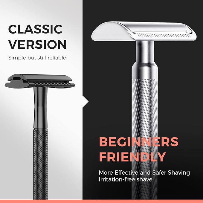 ZOMCHI Double Edge Safety Razor for Men & Women,[New Version 2.0 ] Metal Razor with 10 Double Edge Safety Razor Blades,Single Blade Razor – Noble Silver