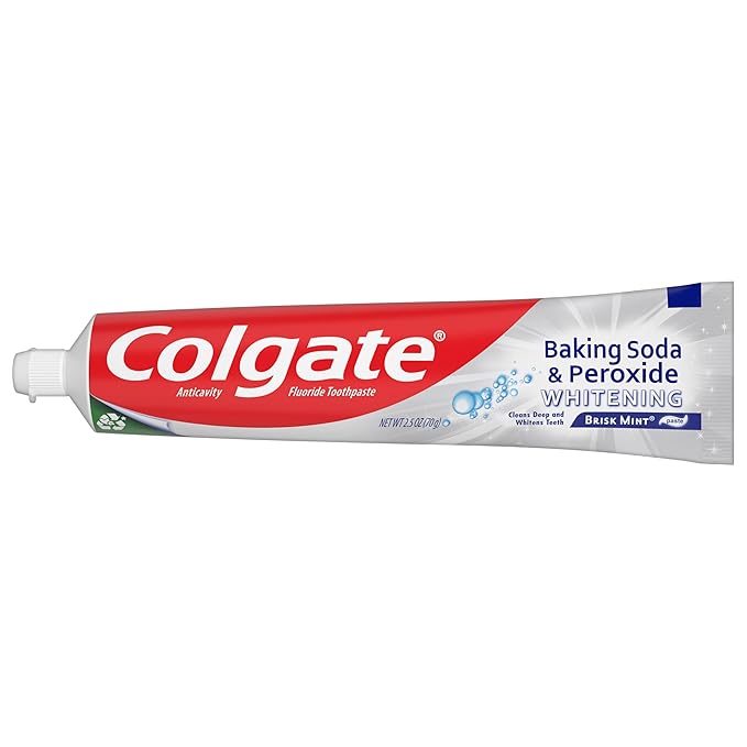 Colgate Baking Soda and Peroxide Toothpaste, Whitening Baking Soda Toothpaste, Brisk Mint Flavor, Whitens Teeth, Fights Cavities and Removes Surface Stains for Whiter Teeth, 2.5 Oz Tube, 6 Pack