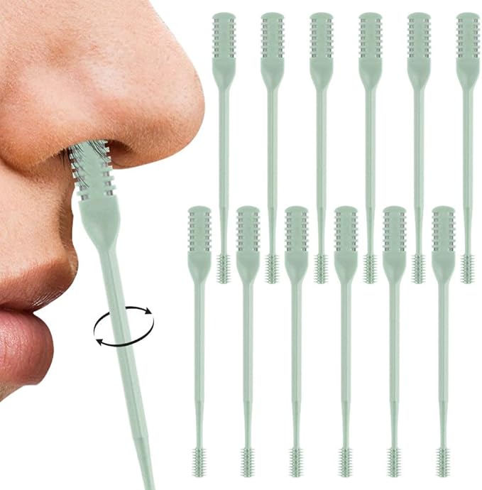Nasal Hair Cutter, 2025 Double-Sided Nose Hairs Removal, Manual 360° Rotating Nostril Hair Removal Tool, Manual Nose Hairs Cutter, Nasal Hair Trimmer with Ear Picker for Women Men (Green, 12PCS)