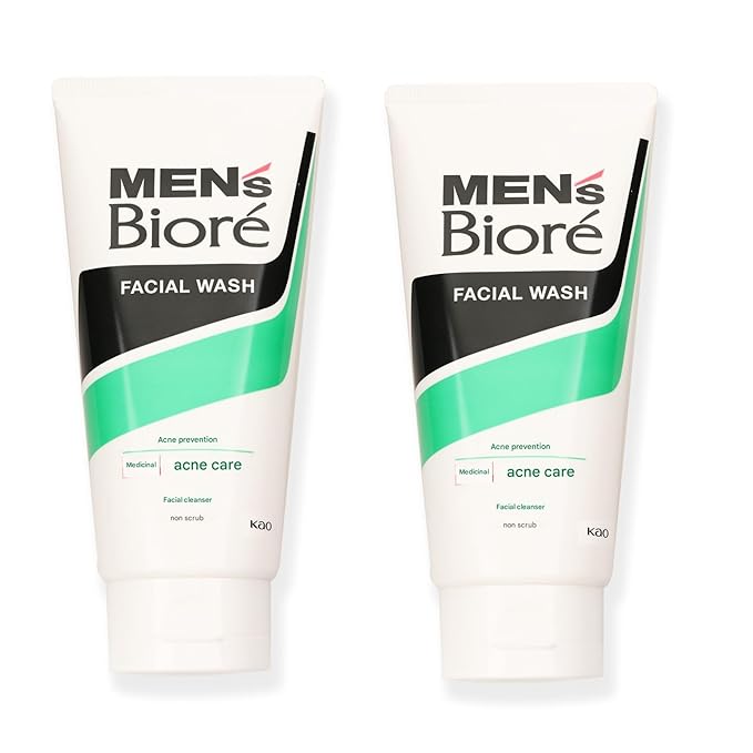 Bio-re Men Double Control Facial Cleanser 130g x 2 Pack - Cooling Menthol Face Wash - Japanese Cosmetics - Gentle Face Cleanser for Men - Deep Cleansing for Refreshed Skin, Effective for Oily Skin