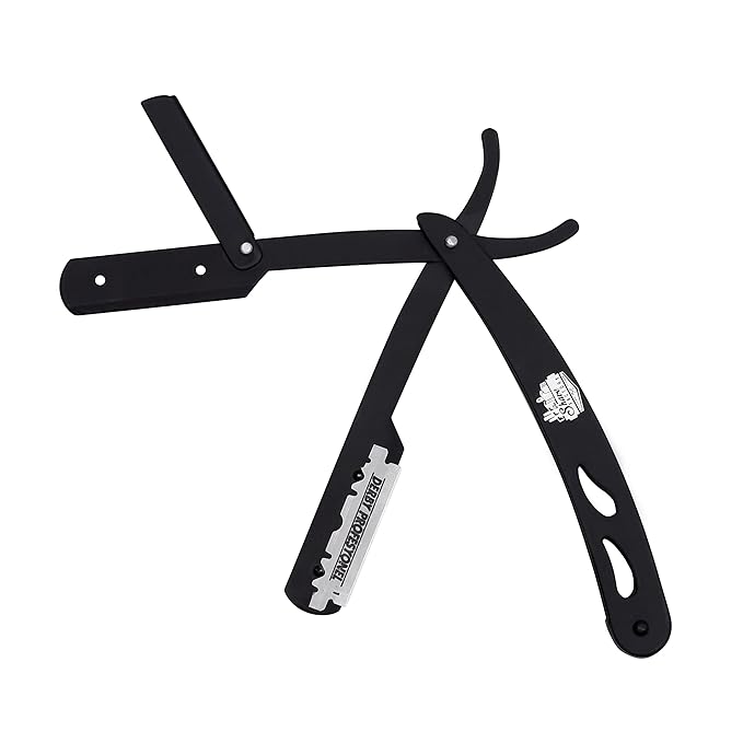 the shave factory Straight Edge Razor Kit - with Single | Stainless Steel razors for men from (Black / 200 Derby Premium Blades)