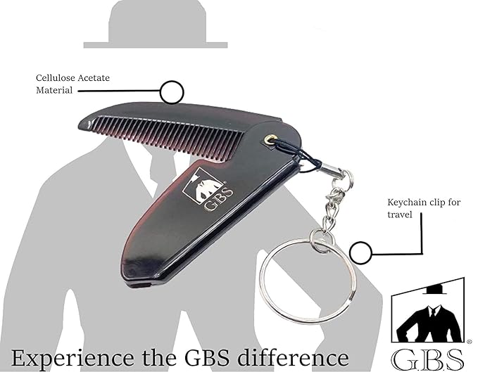 GENTS Folding Pocket Comb for Men - Travel Beard Mustache Hair Grooming Keychain Accessory Handmade
