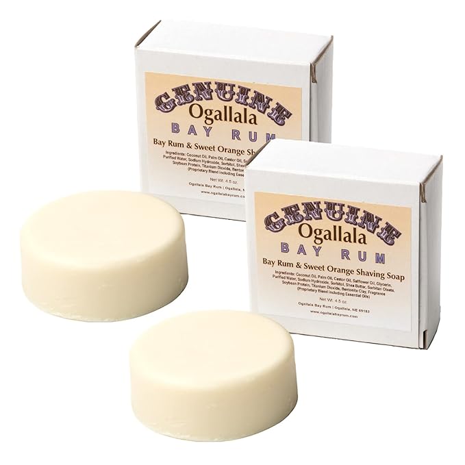 Bay Rum Shaving Soap - Sweet, Spicy and Woodsy Scent for Smooth Wet Shave, 4.5 Oz Bar, 2 Pack, Orange Scent