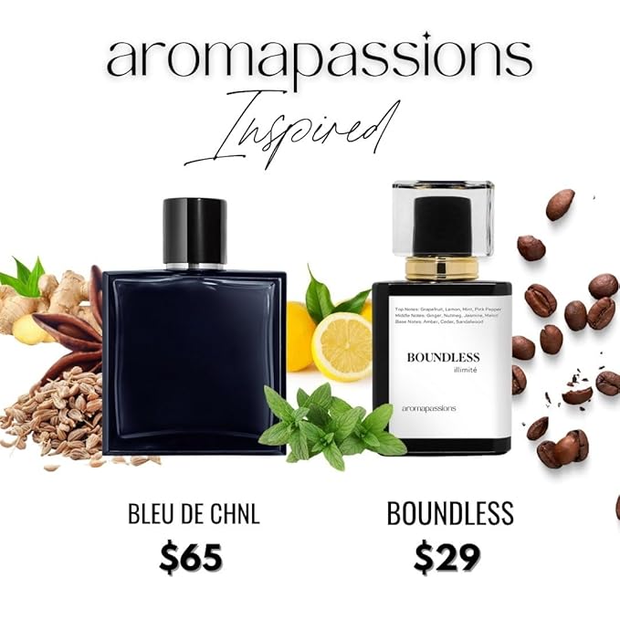 aromapassions BOUNDLESS | Inspired by CHNL BLEU DE CHNL EDP | Pheromone Perfume for Men | Extrait De Parfum | Long Lasting Dupe Clone Perfume Cologne | Essential Oil Fragrance | (50 ml / 1.7 Fl Oz)
