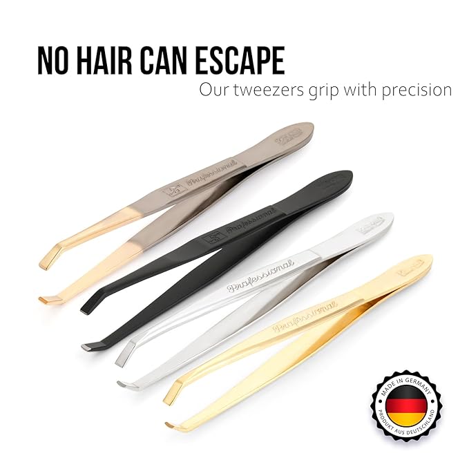 Solingen Stainless Steel Professional Slanted Tip Tweezers | Best Shaped for Eyebrows Extensions Chin Cheek Face Facial Hair | Made in Germany