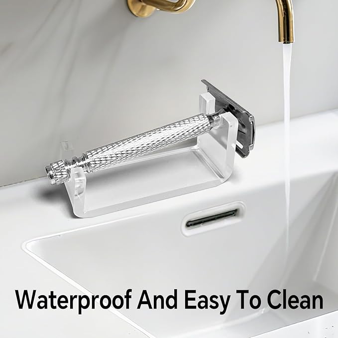 SINNNNBLE Acrylic Double Edge Safety Razor Stand Holder, Portable Bathroom Countertop Organizer for Razor Drying & Shaving Essentials (2 Pack)