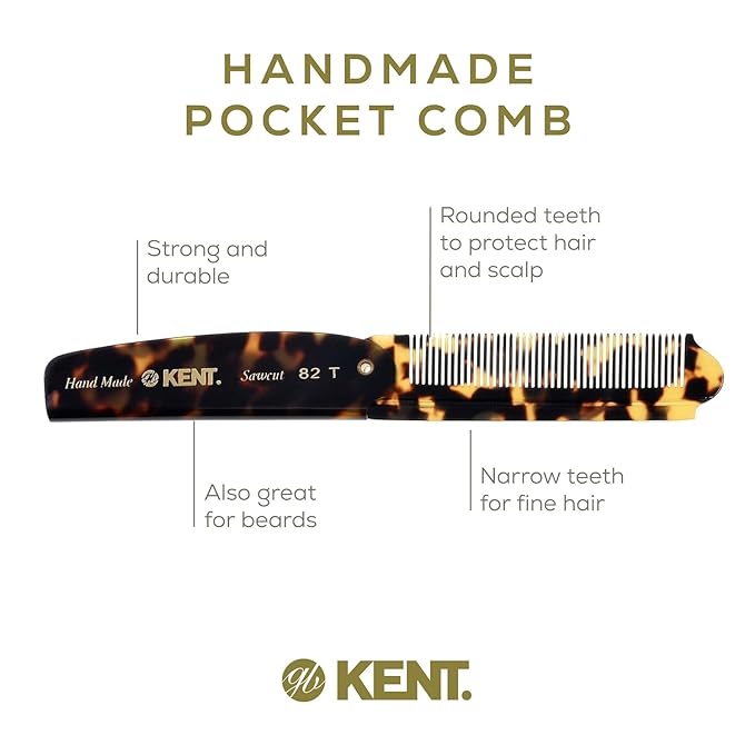 Kent Set Men's Hair Pocket Combs, 81T X-Small, OT All Fine Tooth, 82T Fine Tooth Folding Comb. Best Hair, Beard and Mustache Grooming Kit for Travel and Home Care, Handmade in England