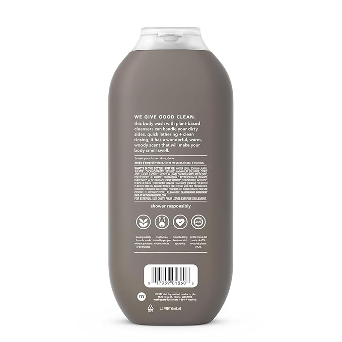 Method Men Body Wash, Cedar + Cypress, Paraben and Phthalate Free, 18 FL Oz (Pack of 3)