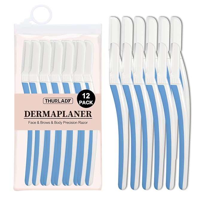 Dermaplane Razor for Women Face, Eyebrow Razor, Face Razors for Women Dermaplaning, Peach Fuzz Remover, Gentle Exfoliation & Facial Hair Removal, Travel Essentials, (12 pcs, Aegean Frost)
