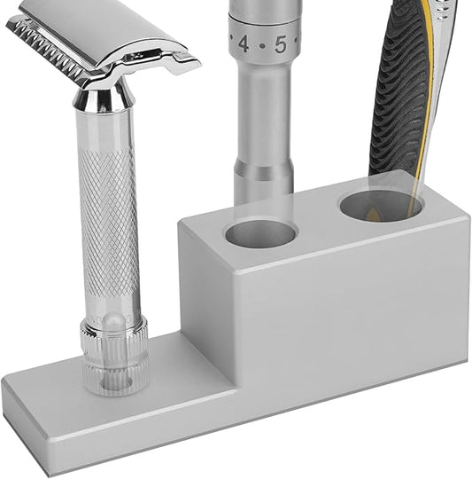 Linkidea Aluminum Alloy Razor Stand with Drainage Base , Compatible with Vikings Blade, Merkur Safety Razors, Collector Display Stand & Bathroom Organizer Gift for Men (Silver)