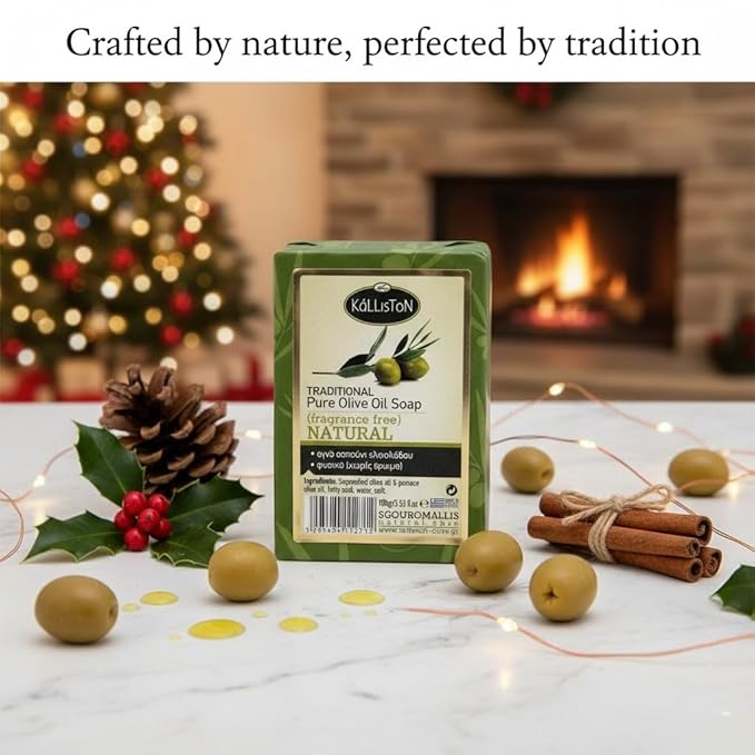 Kalliston, Natural Olive Oil Soaps with Pumice Stone, unscented, hypoallergenic, all natural, product of Greece, pack of 4