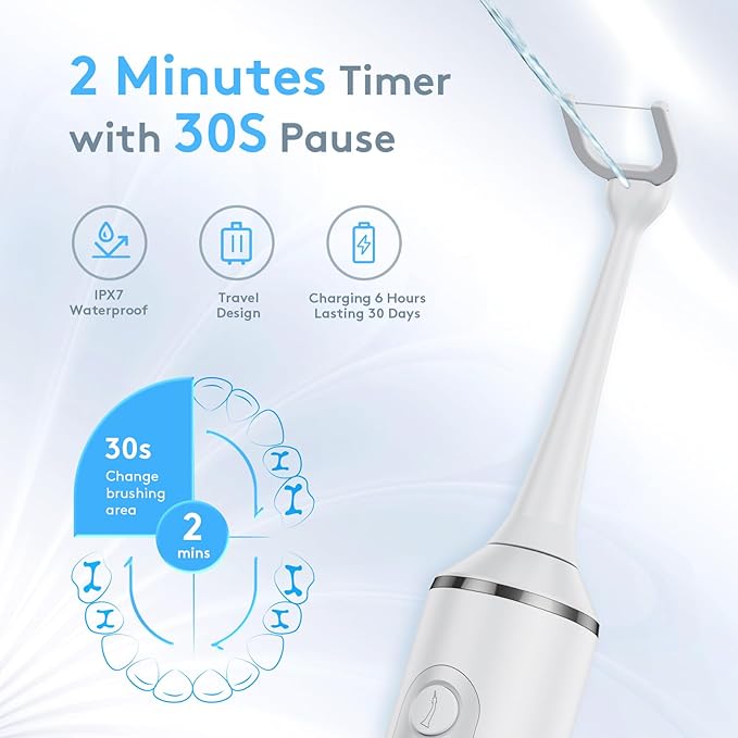 Electric Flosser for Teeth | 3-in-1 Water Dental Floss & Toothbrush & Water Flosser with 4 Modes，Cordless Power Flossers with 50 Replacement Heads for Adults (White)