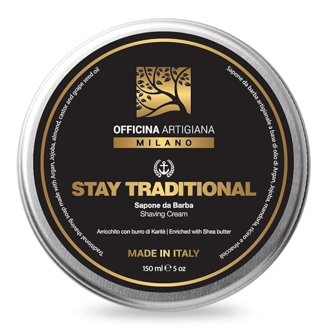 Officina Artigiana Milano Stay Traditional Shaving Soap 150ml – Luxury Italian artisan wet shaving soap with 40% antioxidant oils & shea butter – citrus fragrance – vegan skincare