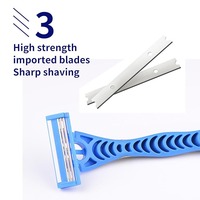 Men's Disposable Razors, 3-Blade Razors with Lubricating Strip and Pivoting Head, | Disposable Mens Razors for Shaving Sensitive Skin 12 count Blue