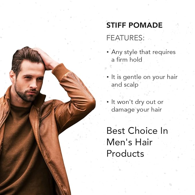Gentlemen Republic 8oz Stiff Hair Pomade - Lightweight All-Day Hold with High Shine Finish, Alcohol-Free and Paraben-Free Formula, Suitable for Thick Hair