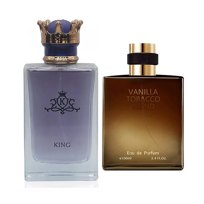 King&Vanilla Tobacco Blend Men Cologne Set Eau De Parfum Spray For Men Fruity Notes Enriched By A Strong Woody Based Fragance Ideal for Day Wear - 3.4 Fl Oz
