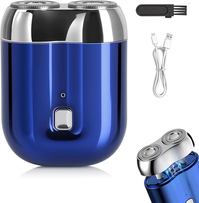 Mini Electric Shaver for Men Women, Pocket Dual Head Shaver, Rechargeable Waterproof Compact Travel Electric Razor, USB Close Battery Portable Razor for car, Travel, Office, Home use (Blue)