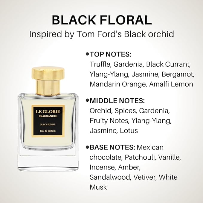 Inspired by T Ford's Black orchid, Black Floral EDP, Long Lasting 12-14 Hours Perfume Spray for Men, Women, Unisex, All Skin Types, Cruelty Free - 0.33 oz 10ml