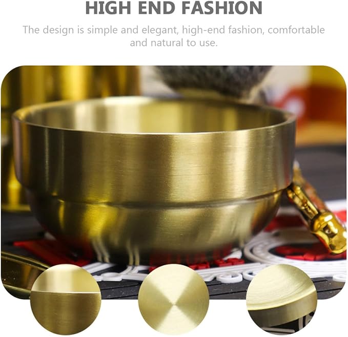 Beaupretty Stainless Steel Shaving Soap Bowl for Men, 1pcs Foaming Lather Vessel with Heat Insulation, Sturdy Gold Shaving Cream Bowl for Home and Barber Use