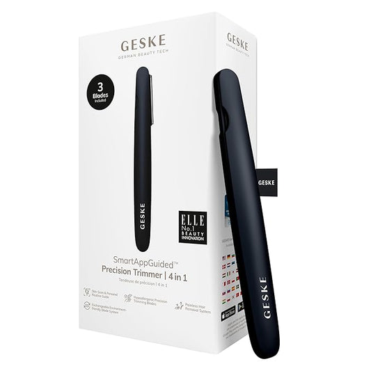 GESKE Precision Trimmer | 4 in 1 | Painless, Hygienic Hair Remover | Precise Hair Trimmer Tool | Face & Body | Men & Women | Grooming Device | Hypoallergenic, Easy-to-exchange Blades | All Skin Types