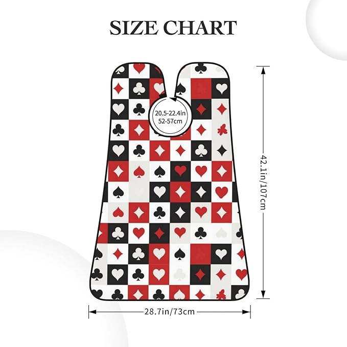 Beard Hair Catcher for Men, Waterproof Shaving Bib Apron Non-Stick, Trimming Tool for Dad Husband, Suits Hearts Diamonds Clubs Spades Grid Poker Playing Cards Shave Bib