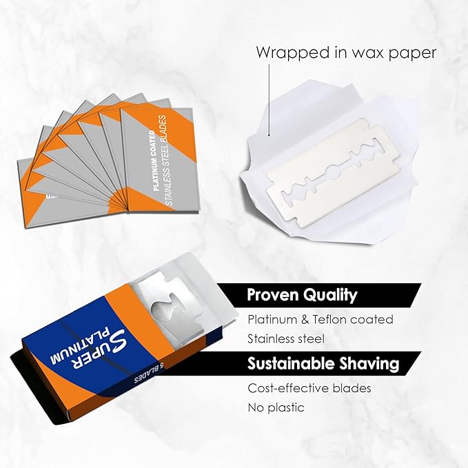Single Blade Safety Razors for Men, Shaving Razor Kit, with 10 Double Edge Blades and 1 Stand, Stainless Steel Reusable Metal Razor, Holiday Gifts for Men Him Husband Dad Son Brother