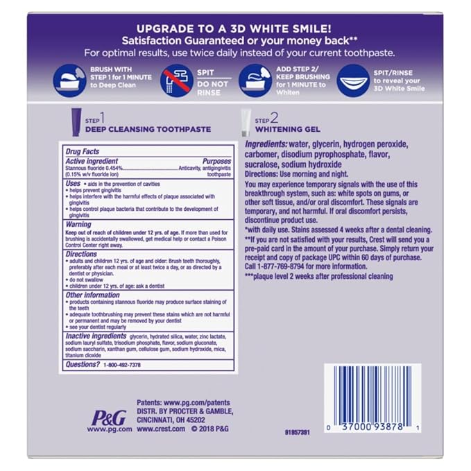 Crest 3D White Brilliance 2 Step Kit, Crest 3D White Toothpaste, Deep Clean Toothpaste (4oz) + Teeth Whitening Gel (2.3oz)