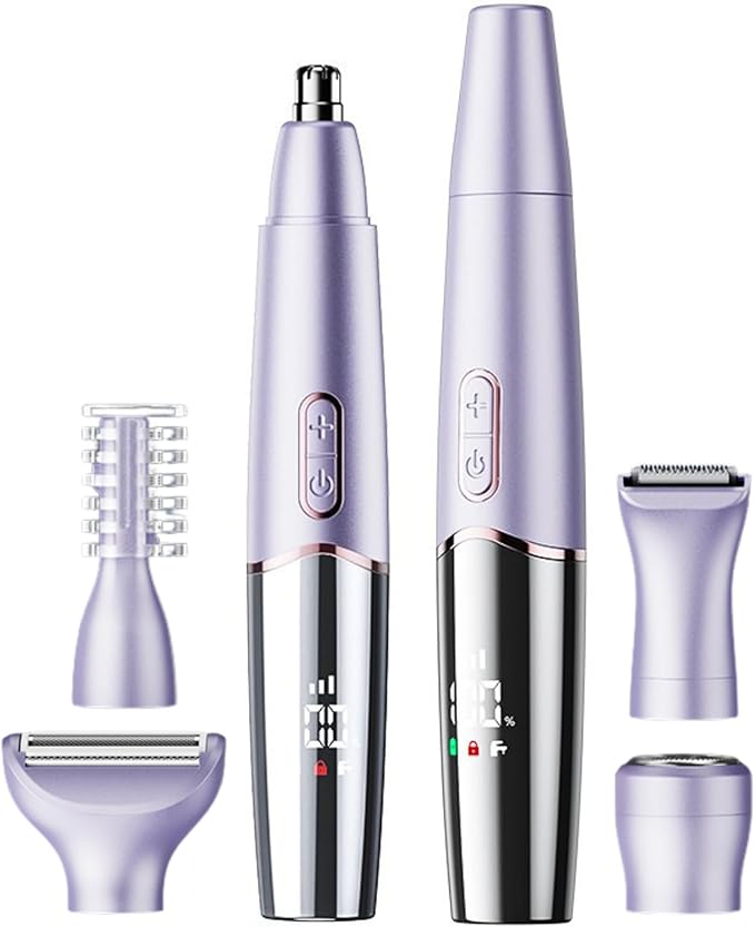 5-in-1 Rechargeable Nose & Eyebrows Hair Trimmer - IPX7 Waterproof Dual Edge Grooming Kit for Men & Women, Perfect for Hair Removal of Nose, Facial, Arm, Bikini, and Ear Hair (Purple)