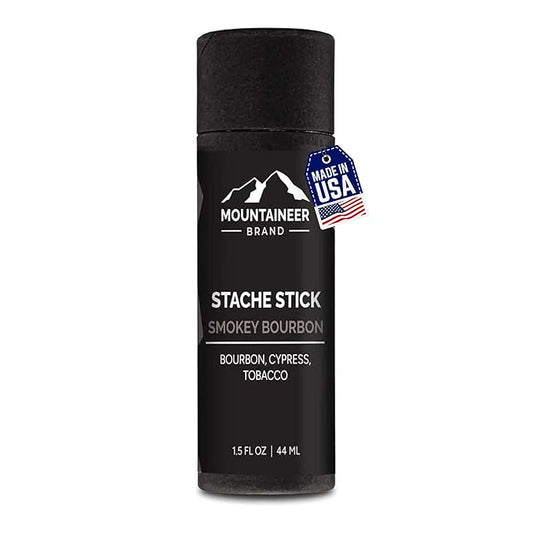 Mountaineer Brand Stache Stick | Smokey Bourbon Scent | Made with Natural Ingredients in West Virginia | Firm & Long Lasting Hold | Mustache Wax | Moustache Shape & Styling | Beard Wax for Men | 1.5oz
