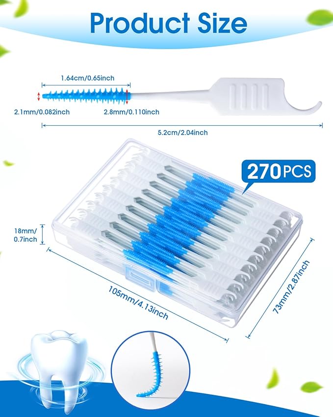 270 PCS Dental Floss Picks, Floss Picks for Teeth, Soft Silicone interdental Brush, Toothpicks Dental Brush, Tooth Flossing Picks with Case, Disposable for Teeth Cleaning, Blue Color