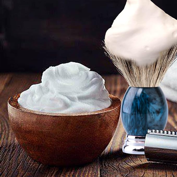 Grandslam Luxury Badger Shaving Brush Handmade Pure Badger Hair Brush with Blue Resin Handle Heavy Alloy Base + Badger Bristle
