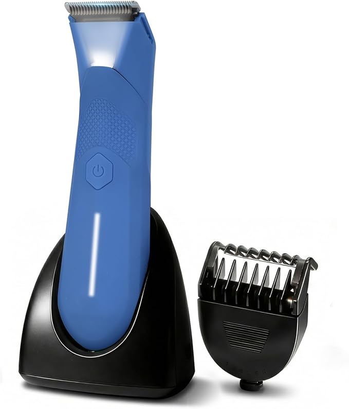 Body Trimmer for Men - Groin & Ball Shaver with Charging Dock - Constant Power No-Pull Electric Pubic Hair Clipper - 5-in-1 Guard Waterproof Body Groomer with LED Light
