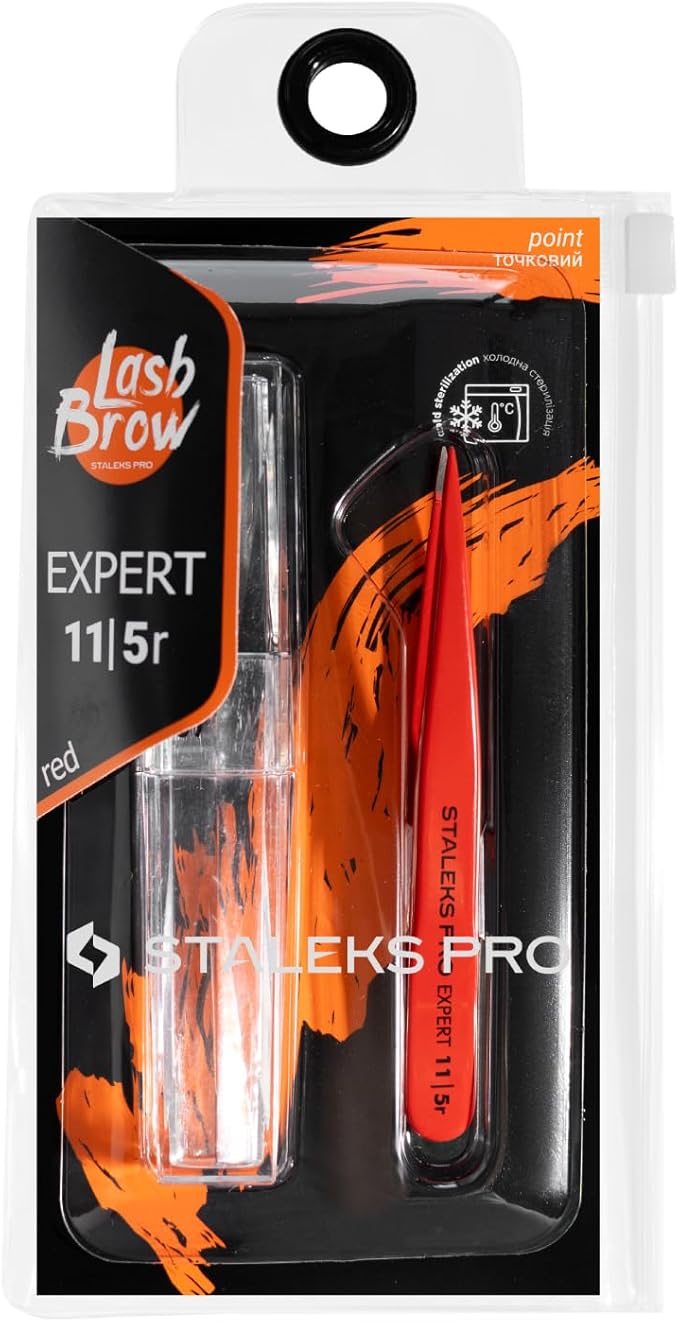 STALEKS PRO Expert 11 Type 5r Professional Eyebrow Tweezers (Red) – Pointed Stainless Steel for Spot Correction & Ingrown Hair Removal