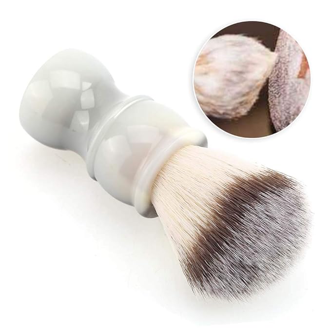 Professional Manual Beard Shaving Brush, Men Mustache Brush with Dense Nylon Hair, Barber Brush for Softening Beard and Creating Rich Lather, Portable Travel Shaving Brush for Salo (Gray White)